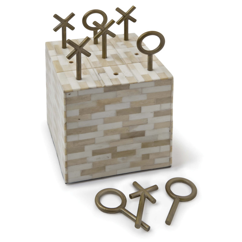 Multi-Tone Bone and Brass Tic Tac Toe Block