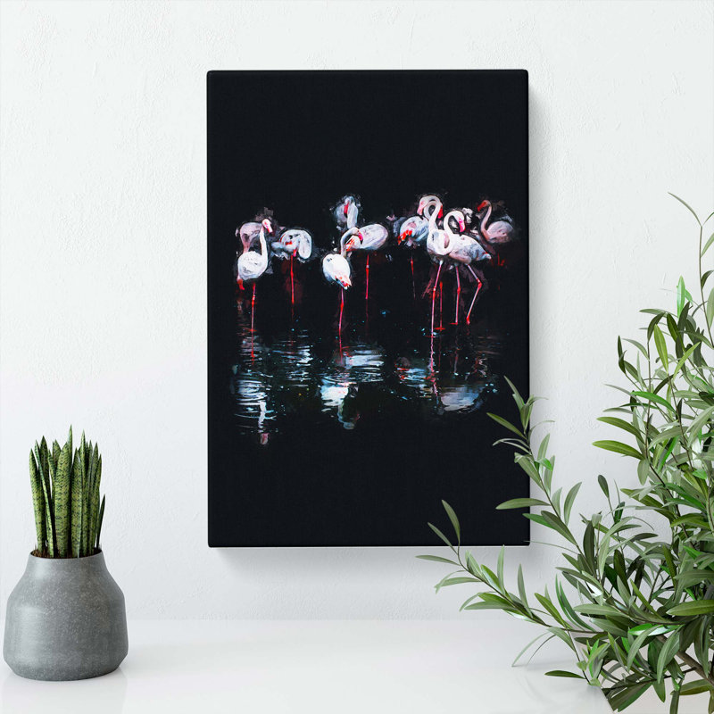 Reflection Of Flamingos In Abstract - Wrapped Canvas, 60cm H x 40cm W x 3cm D