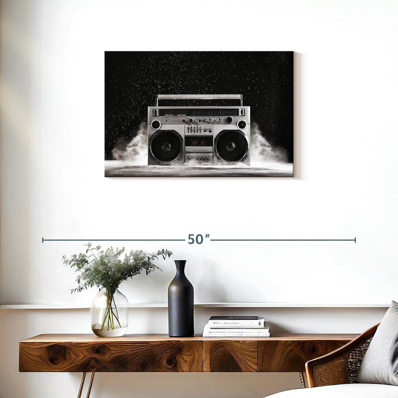 Boombox argenté Abarca 1980, H 20 po x l 30 po
