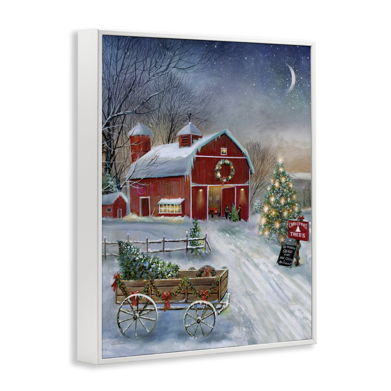 Holiday Wagon & Barn, art de la giclée encadrée par Ruane Manning, Giclée encadrée blanc bord de mer, H 14 po x l 11 po