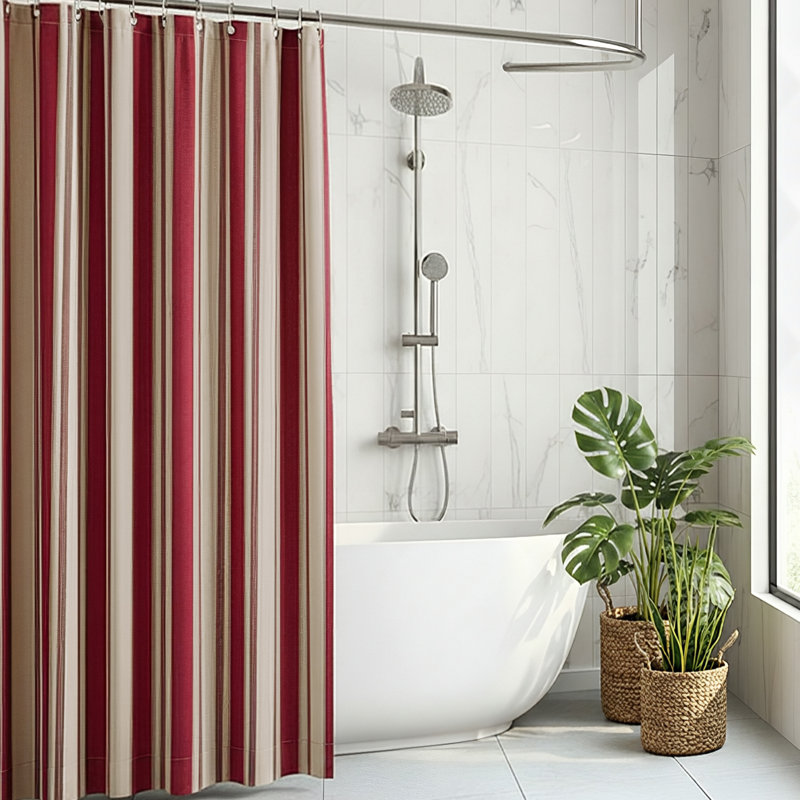 Alvarado Striped Semi-Sheer Curtain Single Panel, Red
