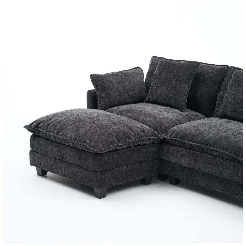 Vintage 102" W x 52.3" D x 34.1" H Chenille Upholstered 3-Seat Sectional Sofa