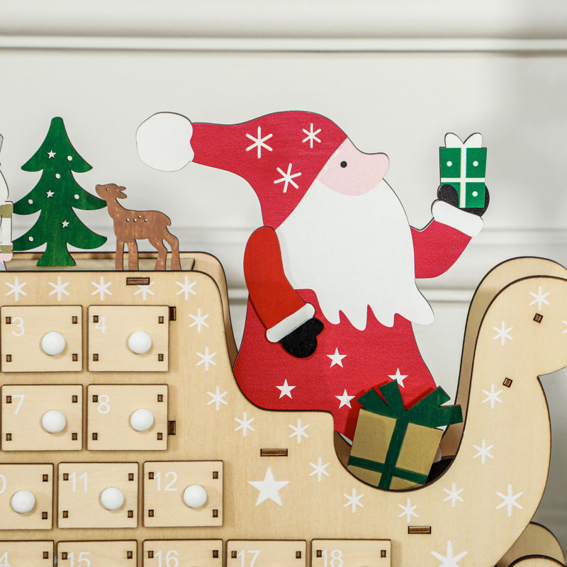 Calendrier de l'Avent de Noël avec 24 tiroirs à rebours, cadeau de Noël en bois réutilisable pour enfants adultes