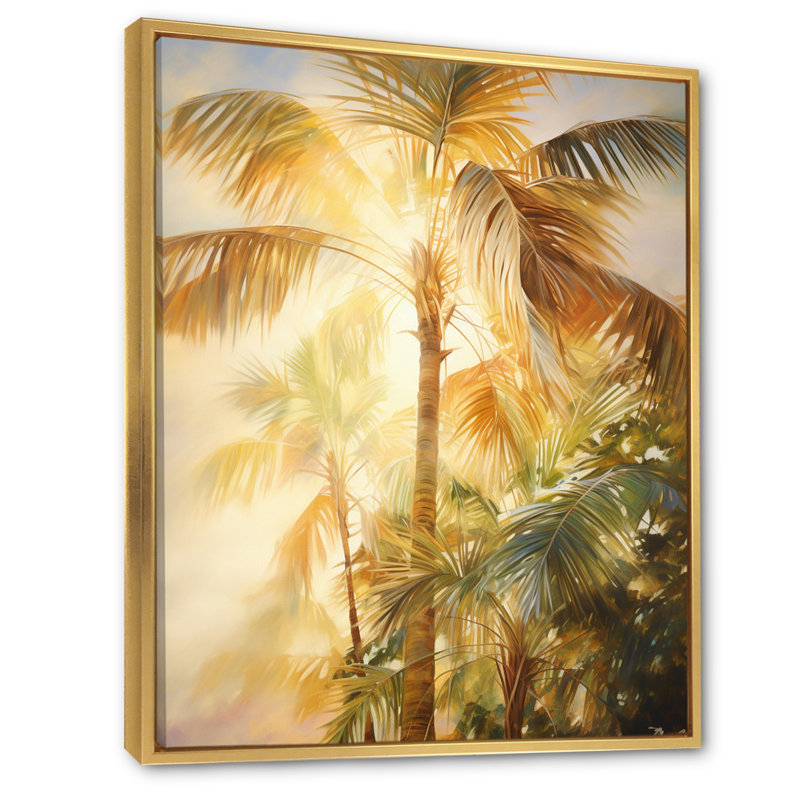 Bayboro Palm Trees Romantic Impression II, reproduction d'art sur toile, Cadre flottant doré, H 44 po x l 34 po x P 1,5 po