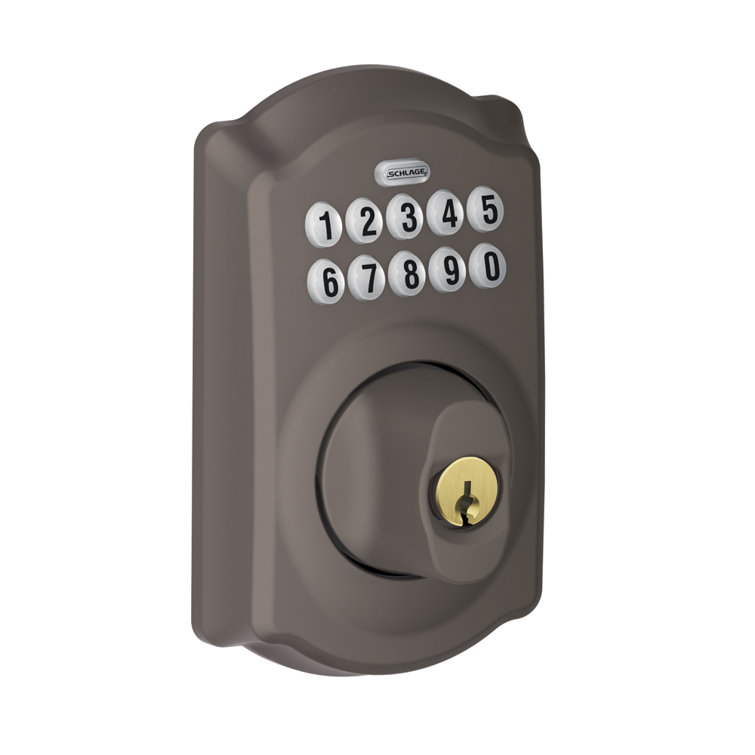 Schlage Camelot Keypad Handleset with Accent Lever Trim Aged