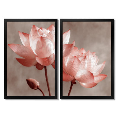 Radiant Lotus Blooms - impressions sur toile de lotus, art mural floral rose 2 pièces