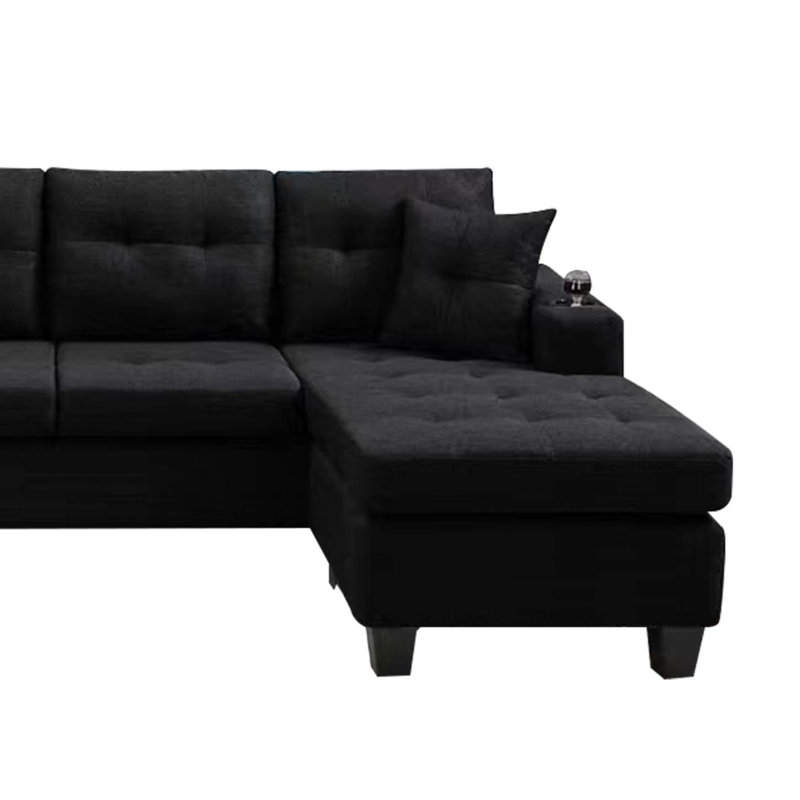 Calliandra Upholstered L-Shaped Sectional Left Hand Facing, Black Fabric,  Right Hand Facing