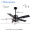 Ventilateur de plafond industriel 46 po avec ensemble d'éclairage et ventilateur de plafond noir mat à télécommande avec moteur à courant continu réversible à 6 vitesses pour la chambre à coucher-1770365424