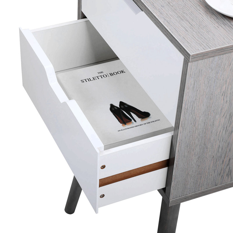 Coldiron Drawer Mid-Century Nightstand, Gray/White