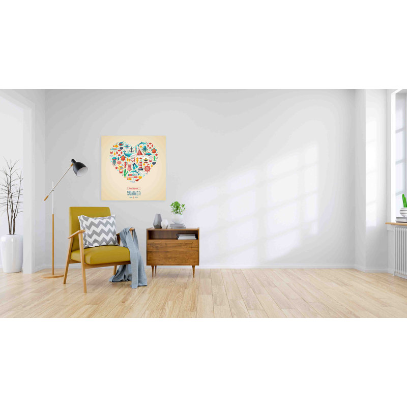Summer Heart Marine Symbols - Wrapped Canvas Print, 101 cm H x 101 cm W