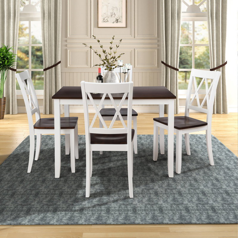 Ensemble de table de salle à manger 5 pièces Topmax, Blanc, Espresso/blanc