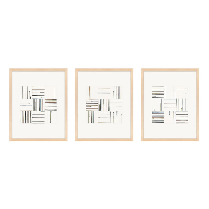 Untitled (Drips:Configurations) 3 X 3. Set Of 3 By Beth James - Framed Wall Art, 25" H x 20" W x 1.25" D, Maple Framed