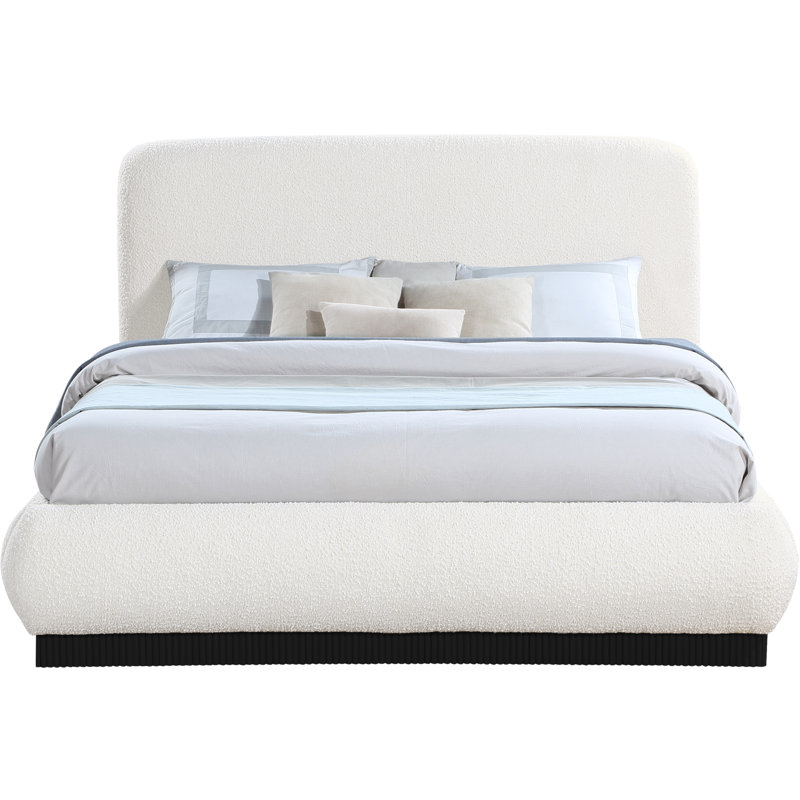 Lit plateforme tapissier Rigby, Grand, Tissu bouclé crème