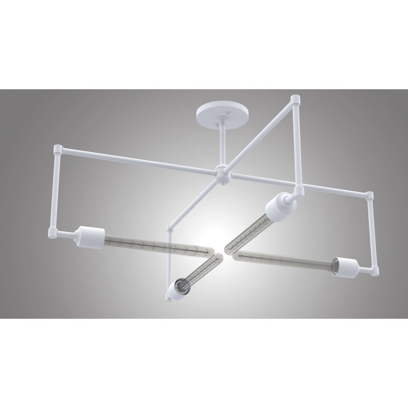 Plafonnier semi-encastré géométrique moderne à 4 lumières 32 po, Blanc mat