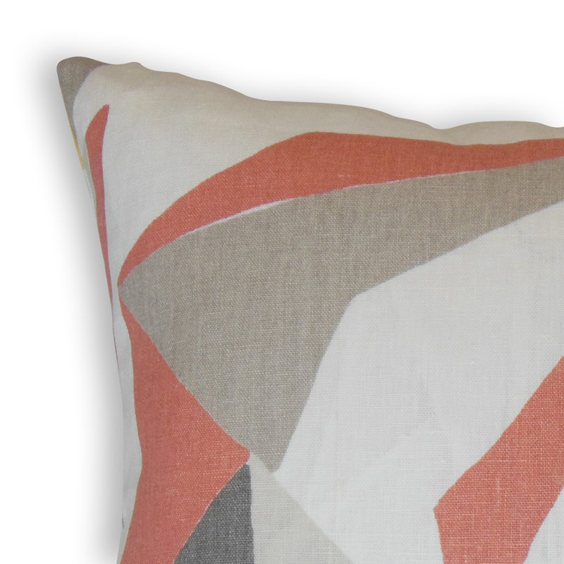 Coussin décoratif en lin Gary, Hauteur (18 po) x largeur (18 po), Gris / pêche