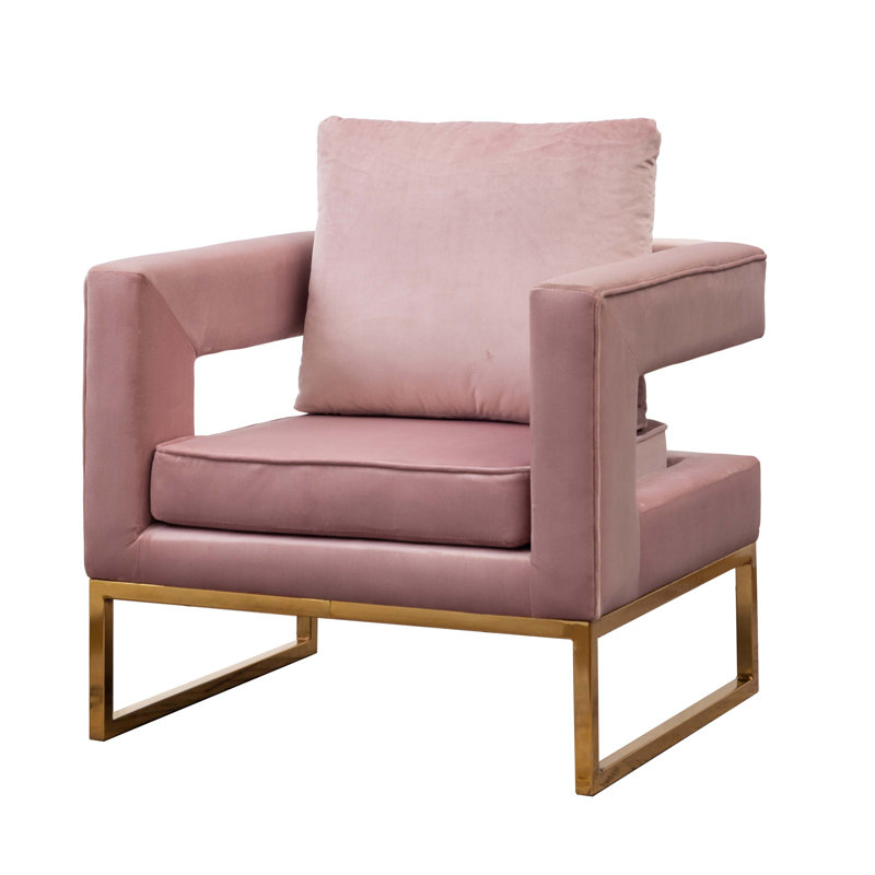 Chaise avec accoudoirs recouverts de tissu d'ameublement, Doré, Rose