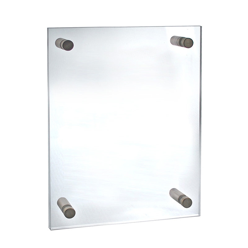 Floating Acrylic Wall Frame with Silver Stand Off Caps: 11" x 17" Graphic Size, Overall Frame Size: 15" x 21"