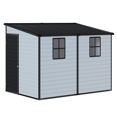 8 Ft. W X 6 Ft. D X 6 Ft. H Resin Lean-To Storage Shed With Floor, Lockable Door, Sloped Roof & 2 Windows (Light Blue/Black)