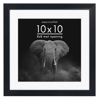 Square black picture frame with a white mat.