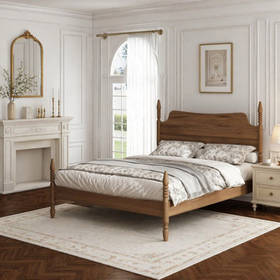 Queen Size Platform Bed Frame with Spindle Four-Poster Design
