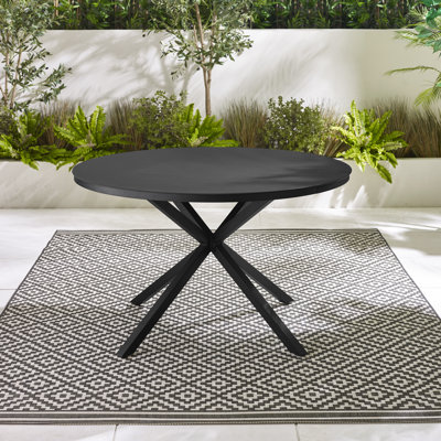 Rosston Round Glass Steel Outdoor Dining Table - 120 cm W 120 cm D