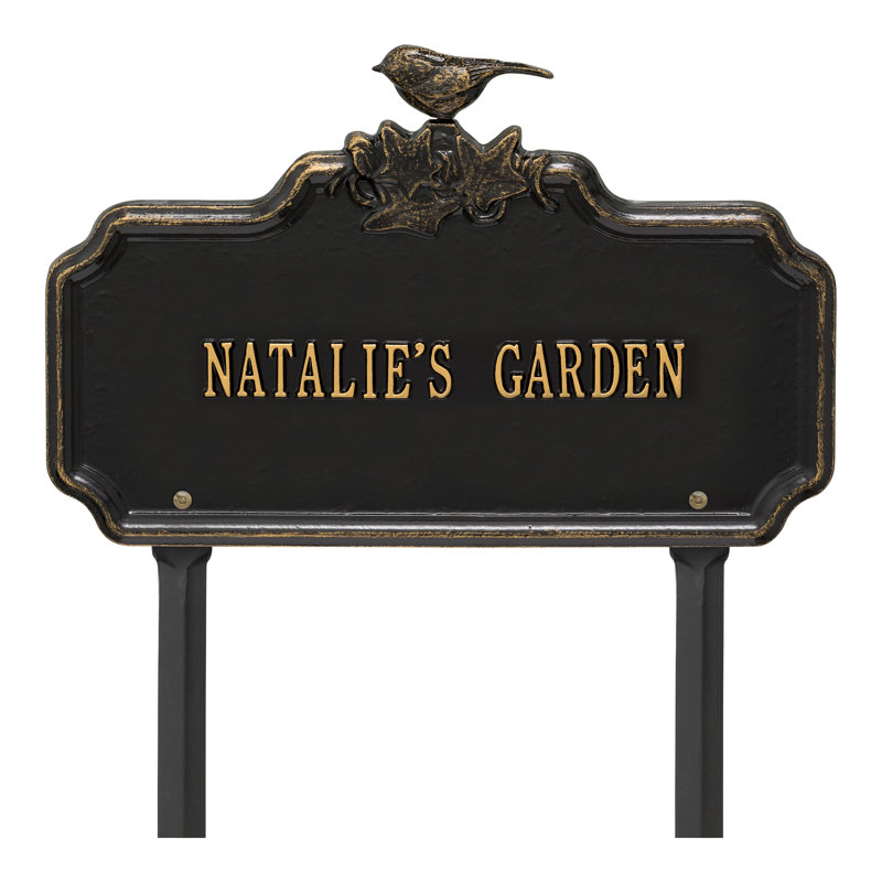 Chickadee Ivy 1-Line Personalized Garden Sign, Black/Gold, Yes