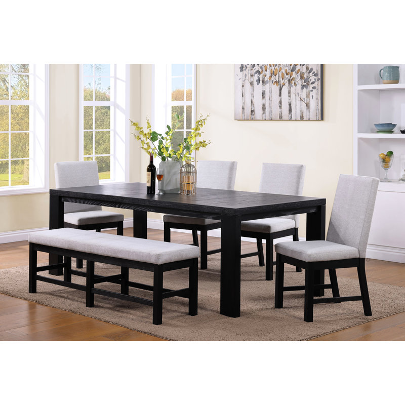 Solid Wood Dining Table - 18" Extendable Leaf Rectangular Black For 6 Setup Contemporary Style Use