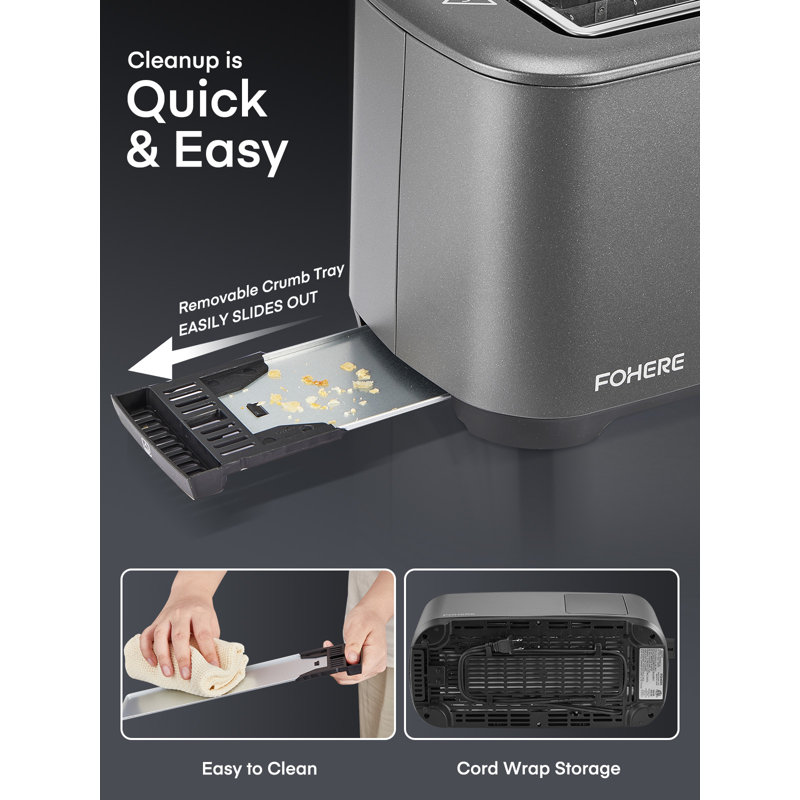 4 Slice Toaster Touch Screen, 6 Bread Types & 6 Shade Settings, Cancel/defrost/reheat Function, Gray