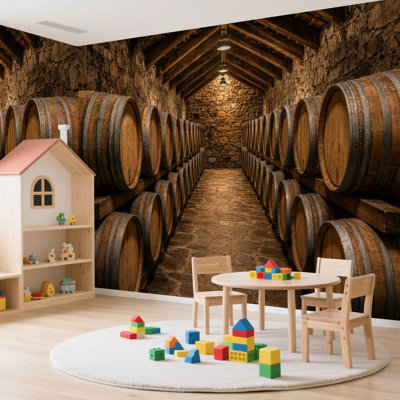 Papier peint adhésif peler et coller Old Barrels Wine Whiskys