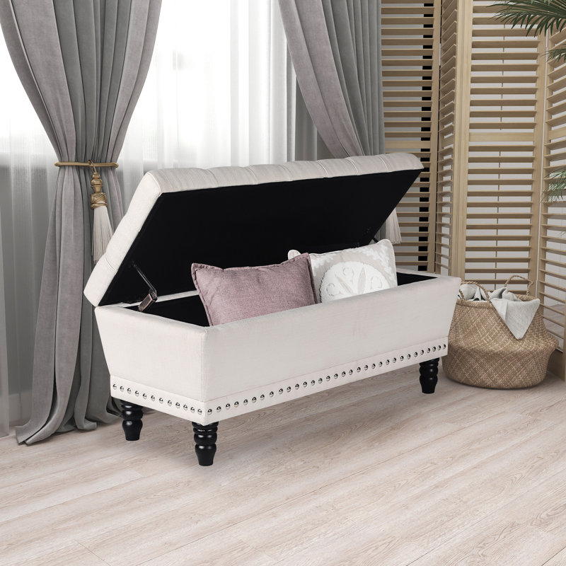 Banc de rangement rembourré Lorinda, Beige