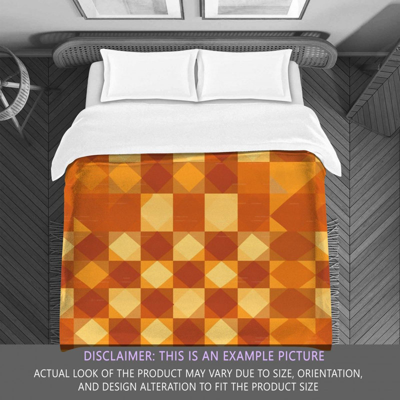 Machine Printed Comforter, Queen Comforter, Gold/Orange Checkered