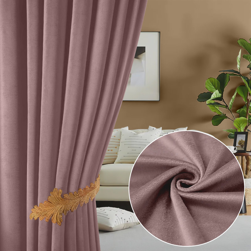 Lauier Velvet Blackout Curtain Pair, 52" W x 84" L, Pink