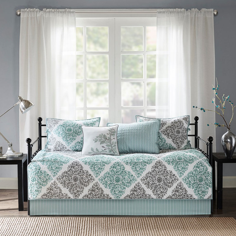Housse de lit de jour 6 pièces - housse réversible pour lit simple 1, 3 taies décoratives, coussin décoratif, style frais moderne