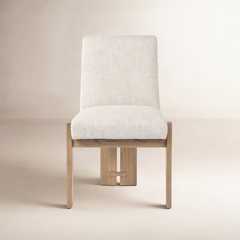 Asmund Solid Wood Upholstered Side Chair, Cream/Light Brown