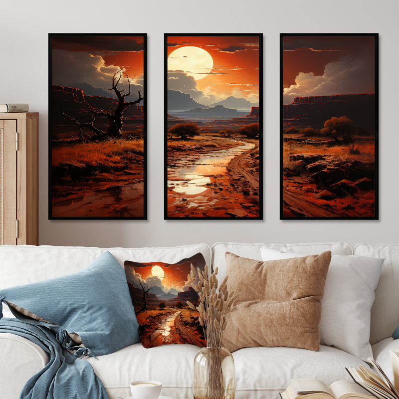 «Moonlit Sunset On Canyon Landscape IV - Canyon & Desert», art mural, H 28 po x l 36 po x P 1 po, Cadre flottant noir