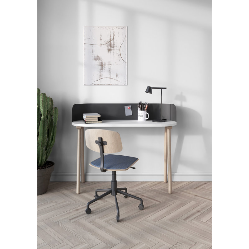 Eta Oval Solid Wood Base Writing Desk, White, Beige