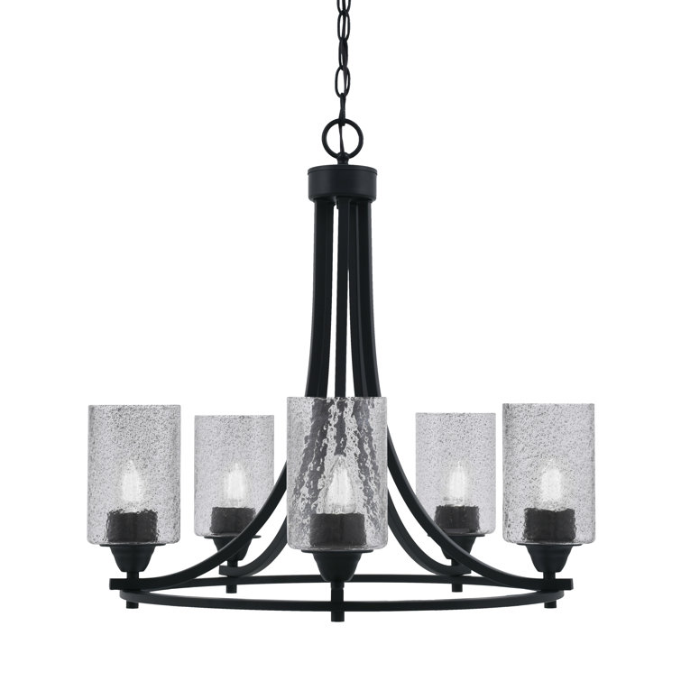 Paramount 5 Light Uplight Chandelier Shown In Matte Black Finish With 4" Smoke Bubble Glass
