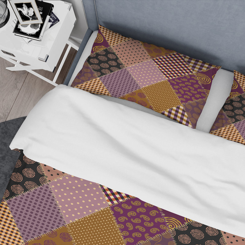 Patchwork de courtepointe brun - ensemble de housse de couette abstrait - microfibre de polyester