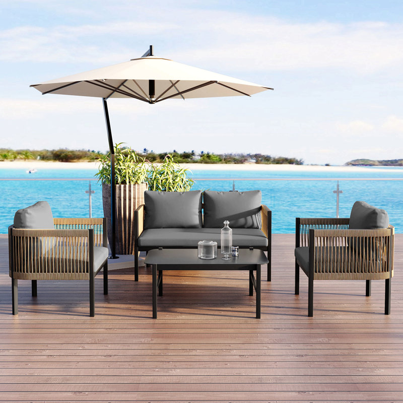 Combinaison de canapé pour plusieurs personnes avec une table, idéale pour le jardin, la cour et les balcons, Gris