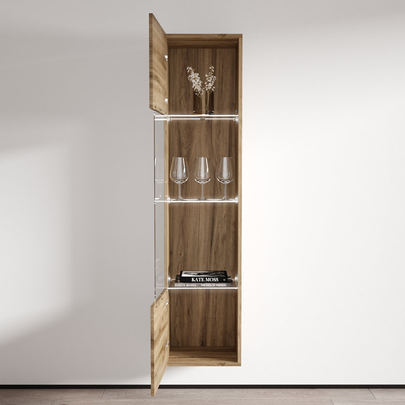 Fly 15.75" Floating Bookcase with 16-Color LED Lighting, High Gloss Finish, Oak