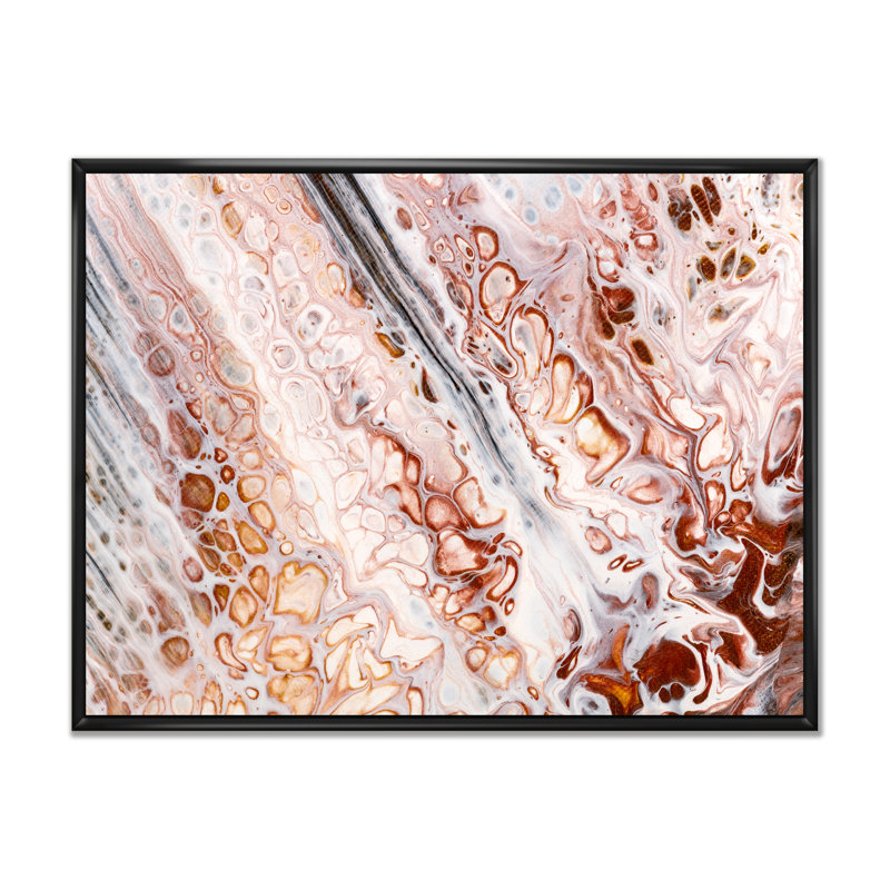 Brun, blanc, noir, mousse fluide, marbre V - art mural moderne et contemporain sur toile, H 16 po x l 32 po x P 1,5 po