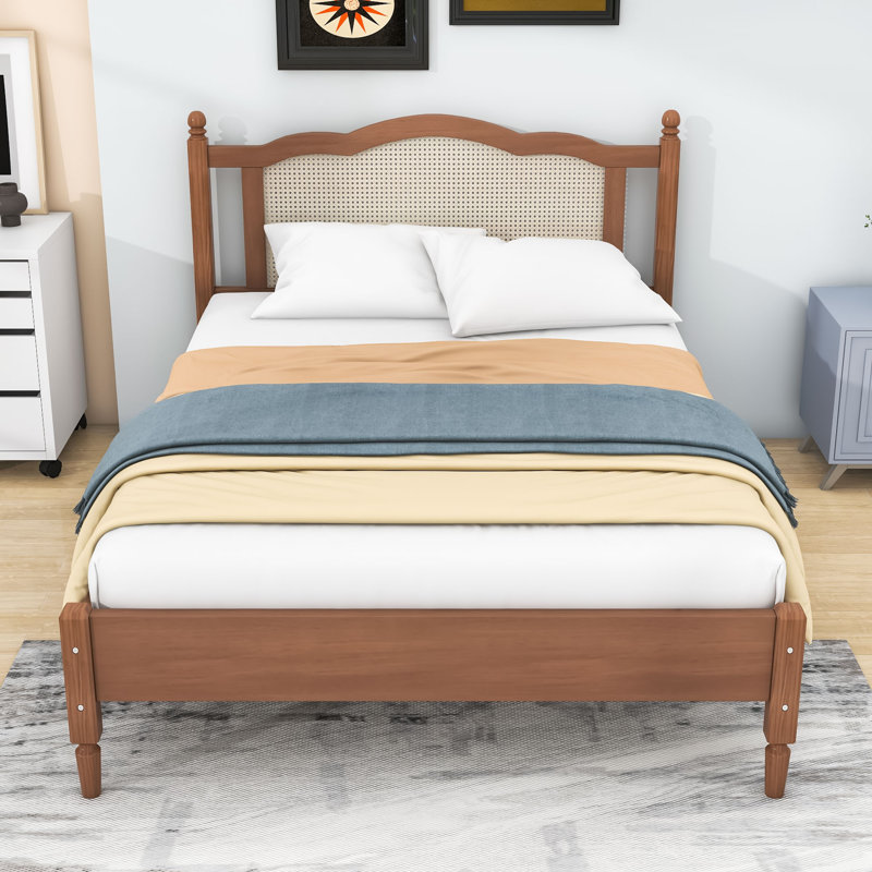 Lit plateforme en bois avec tête de lit Caylib, Noyer, Double
