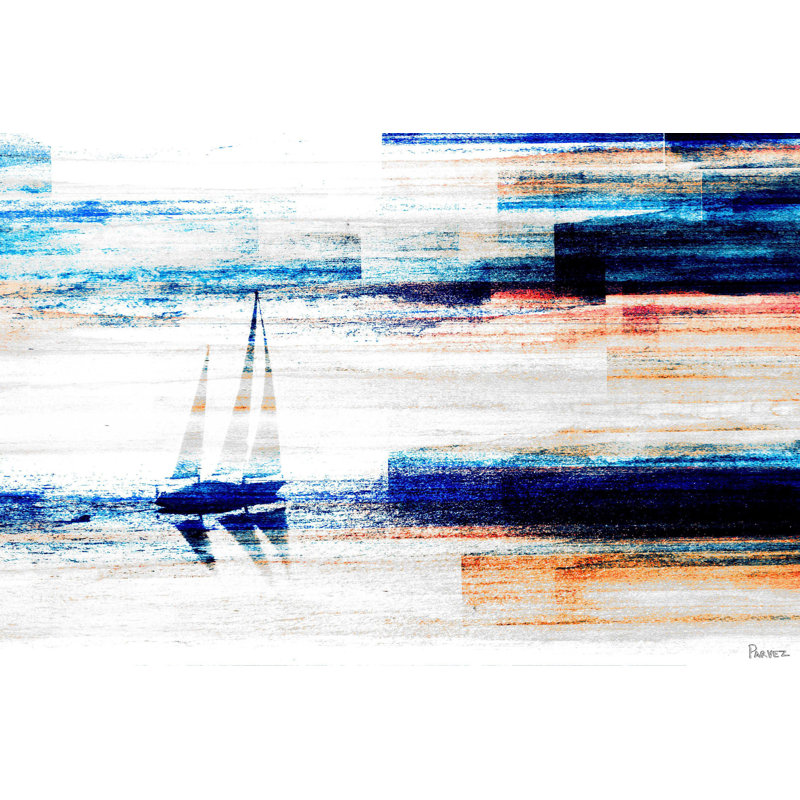 Rustic Nautical " Aegean Sea " by Parvez Taj, 20" H x 30" W, White Framed