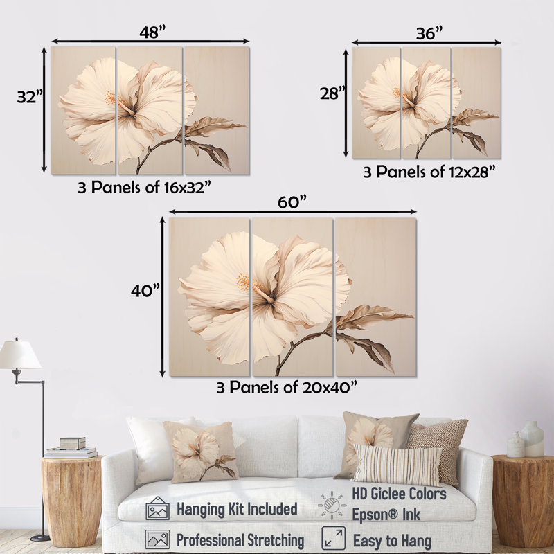 Ensemble de décoration murale beige Hibiscus - Hibiscus, H 32 po x l 48 po x P 1 po