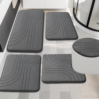 Ensemble de tapis de bain en mousse viscoélastique 5 pièces avec envers antidérapant et haute capacité d'absorption