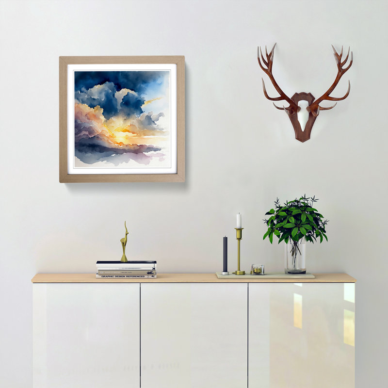 Cloudy Sky Watercolour No.1 - Framed Print, Oak