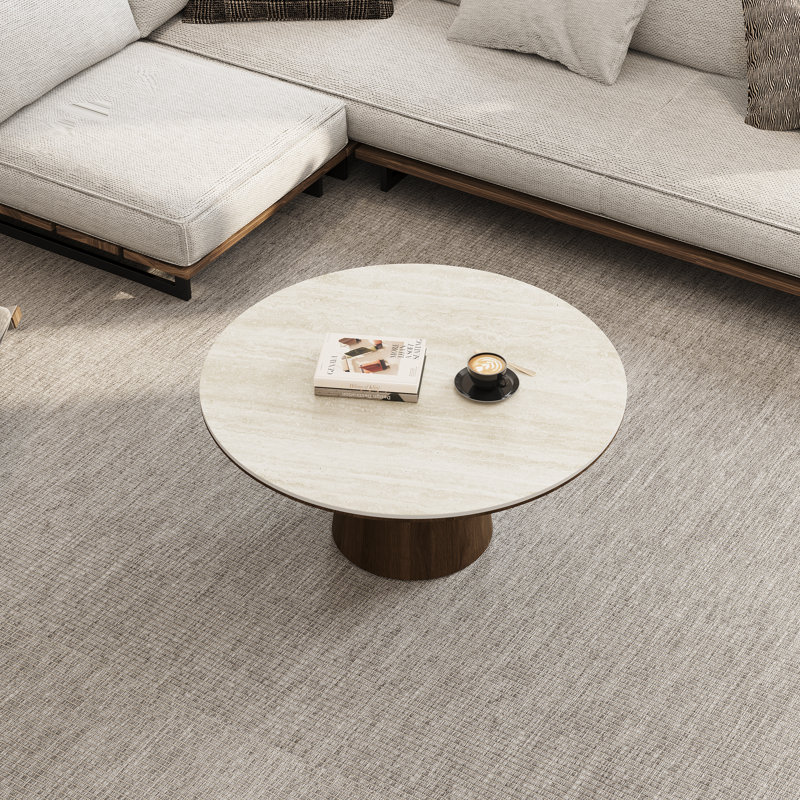 36" Round Luxury Coffee Table with Walnut Pedestal Base