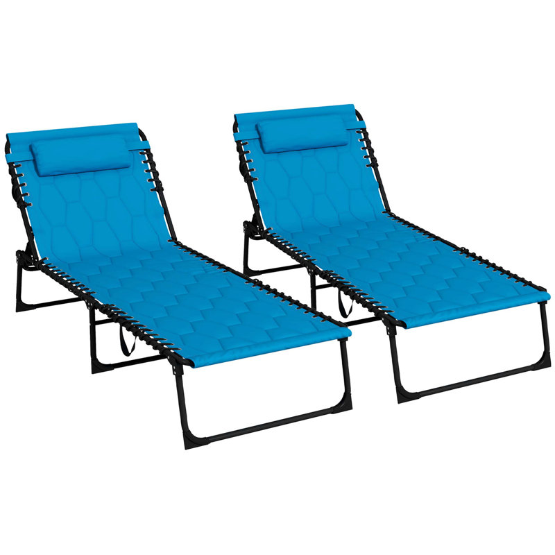 Outsunny Folding Chaise Lounge Set with 5-level Reclining Back, Outdoor Lounge Tanning Chair with Padded Seat, Side Pocket & Headrest for Beach, Yard, Patio