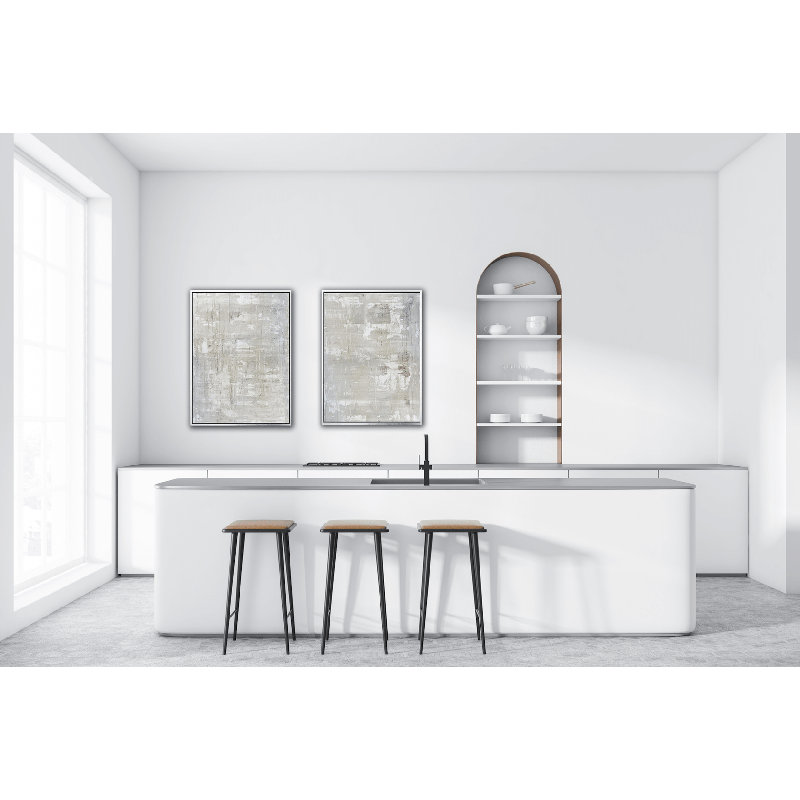 Gray On White Print by John Beard, Black Floater Framed, 40" H x 60" W x 3" D