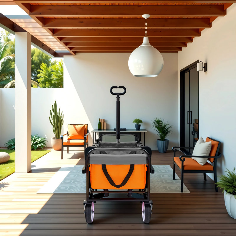 Chariot pliable pliable à 4 roues, Orange